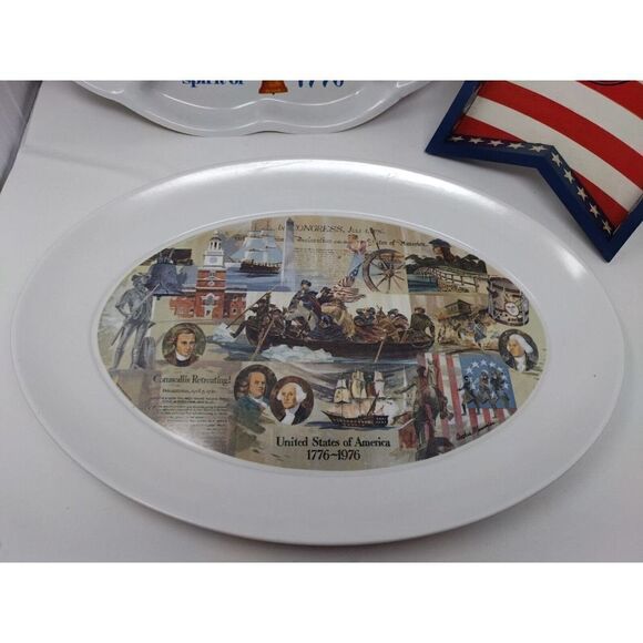 Lot of 3 Patriotic Serving Trays USA America Red White and Blue Bicentennial 4th - Picture 2 of 7